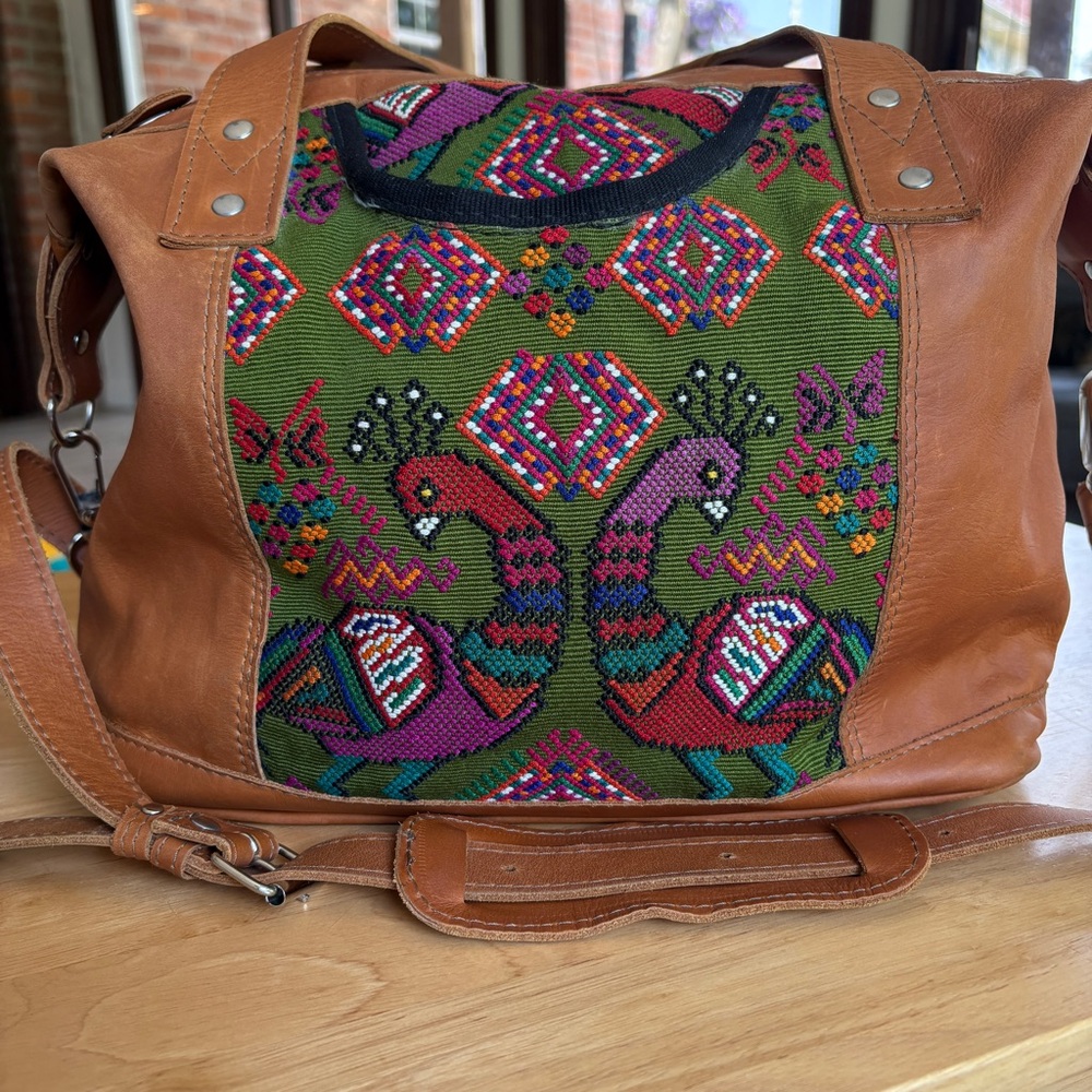 Nena & Co Sonia Carryall Leather Peacock Green Purse Crossbody Handle OOAK